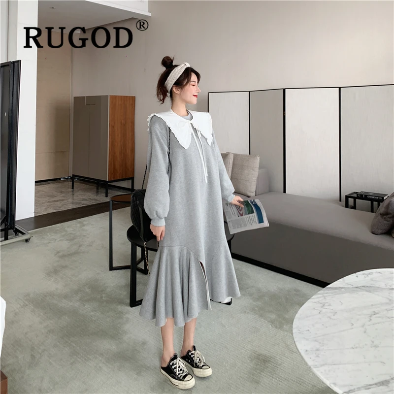 RUGOD модное однотонное зимнее вельветовое длинное платье для женщин Повседневное