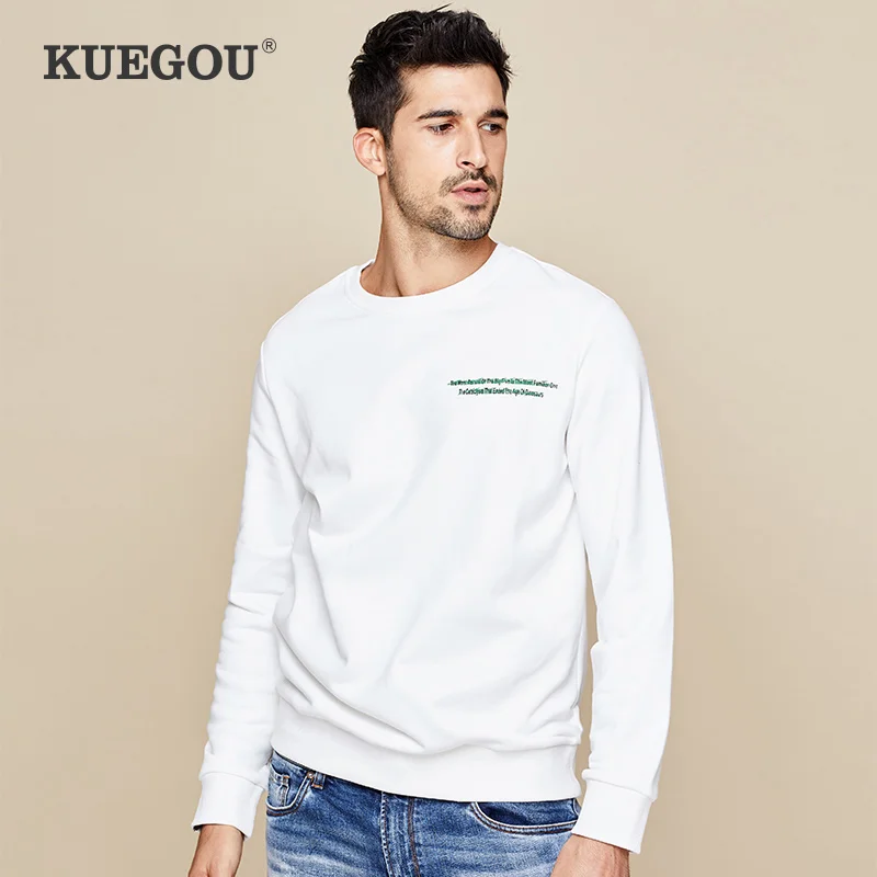 

KUEGOU cotton Men' sweatshirt winter trend of printing long sleeve pullover sweatshirt men's hoodie leisure top size CW-3256