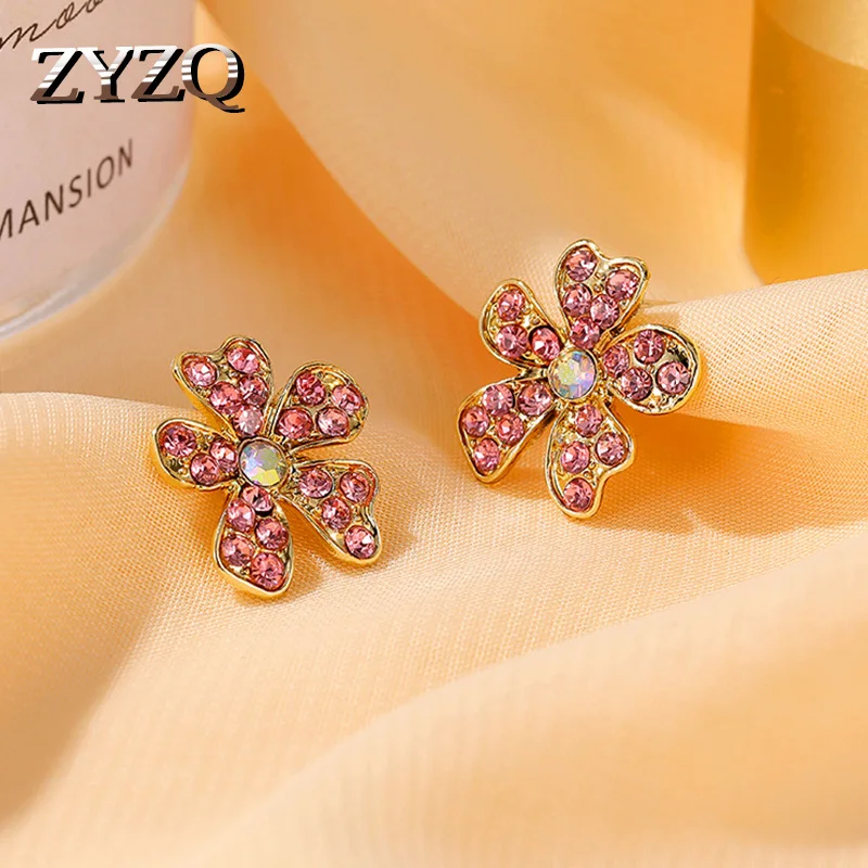 ZYZQ милые серьги с цветами для женщин пятилепестковым цветком и кристаллами