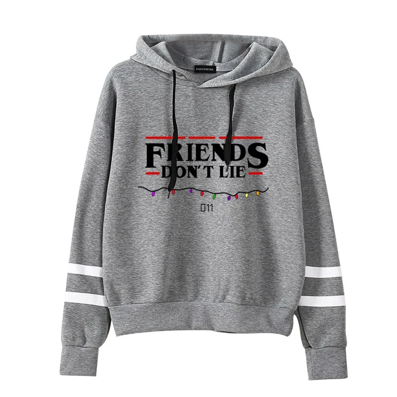 

Autumn Hooded Sweatshirt Fall Winter Women's FRIENDS DON'T LIE Letter Print Long Sleeve Striped Hoodie