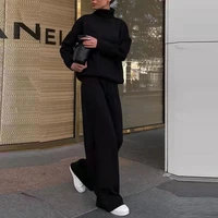2021 spring autumn women sets new turtleneck pullover and elastic waist pants homewear suits casual solid soft knitted 2 pcs set