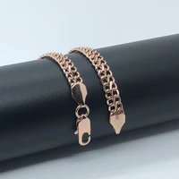man woman 585 rose gold color figaro link chain simple carve snail round bracelet