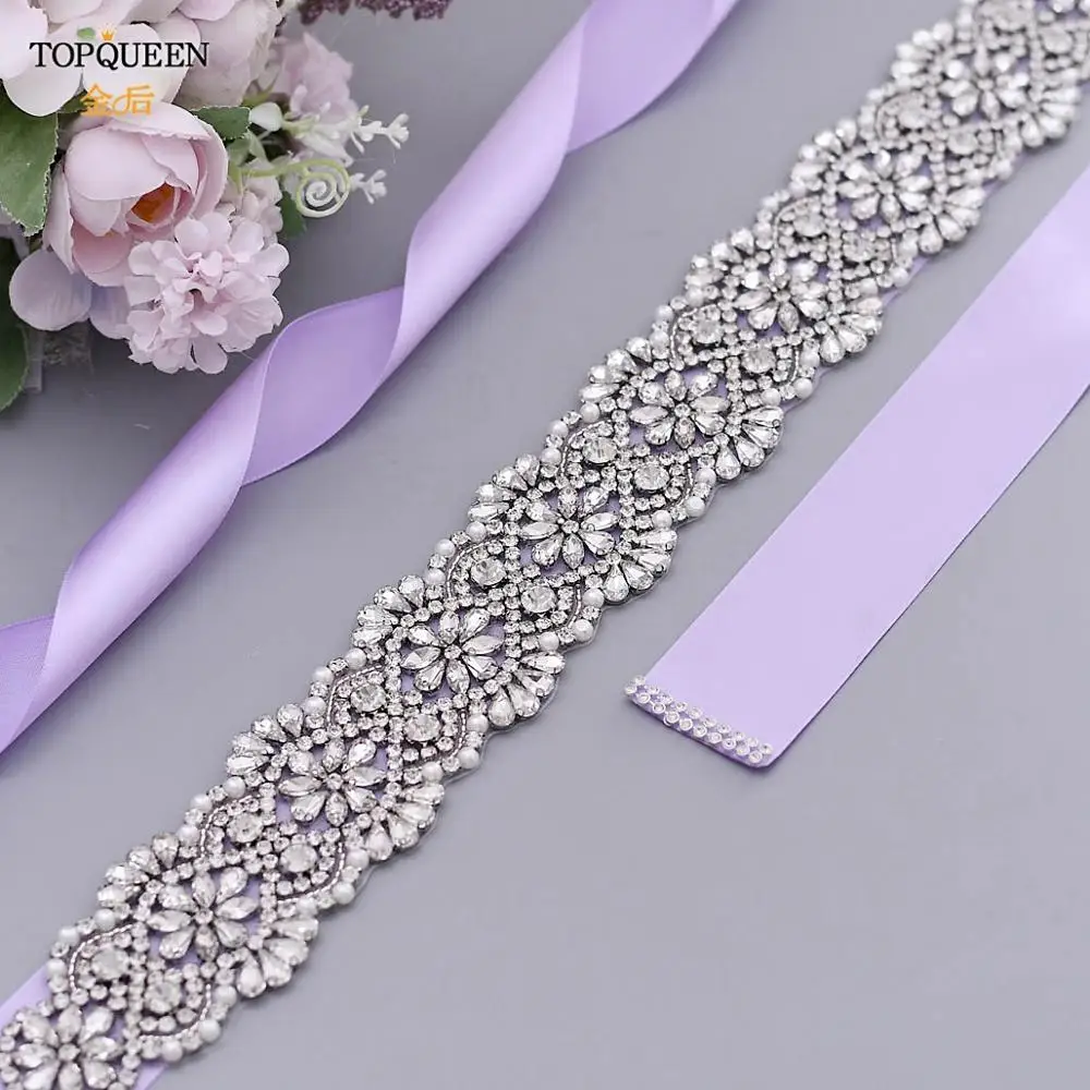

TOPQUEEN S04C Silver Embellished Belt Wedding Belt for Bride Dress Womens Formal Sash Belts Wedding Decoration Wedding Belts