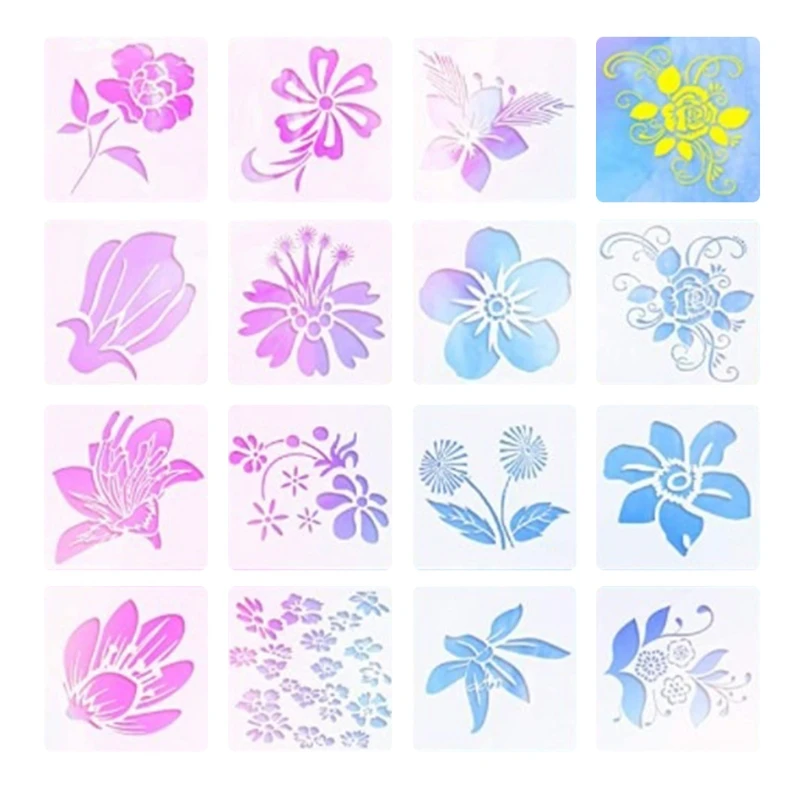 

16 Pcs Hollow Out Flowers Themes Painting Template Set DIY Graffiti Tool Set