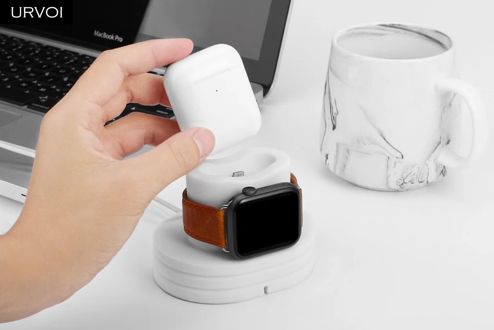 Силиконовая подставка URVOI для apple watch series 5/4/3/2/1 WatchOS keeper 2 в 1 домашняя зарядная док
