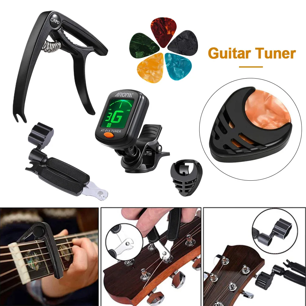

9pcs Portable String Winder Durable Professional Manual Tools Guitar Accessories Kit Violin Bass Tuner Capo Finger Picks