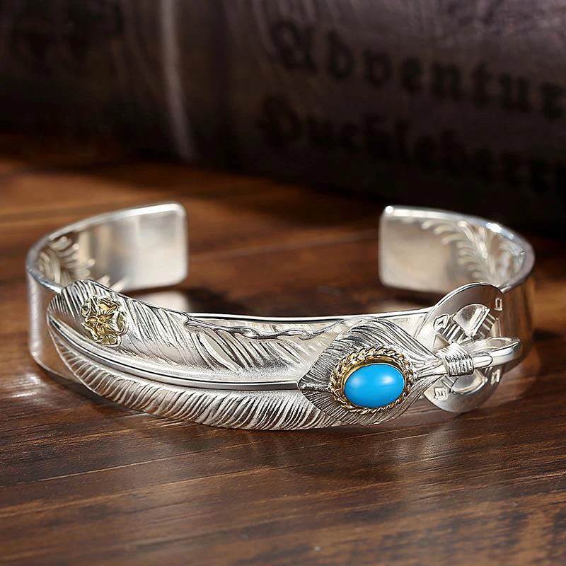 

New Feather Handmade Bracelet Male Opening Adjustable Tide Personality Couple Bracelet Children Retro Jewelry Accessories