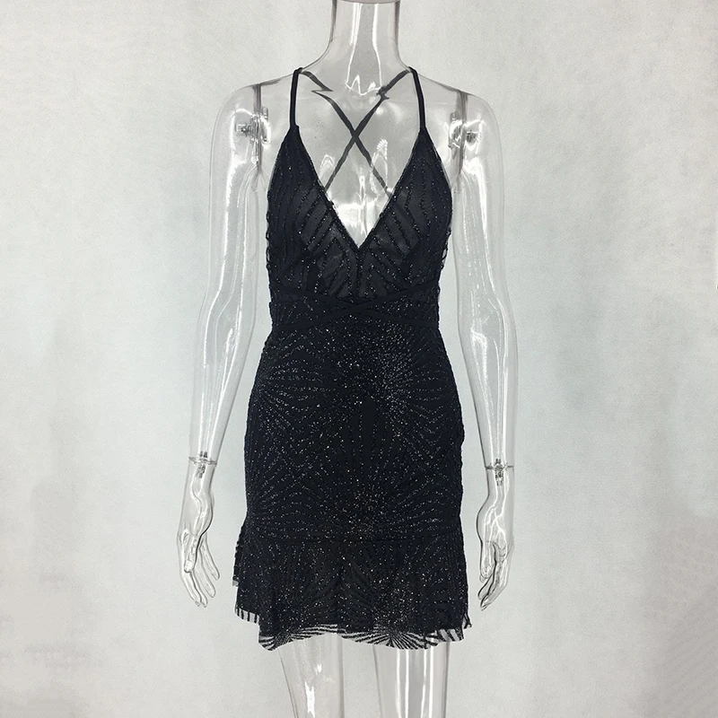 MIOFAR весна сексуальное с v образным вырезом платье для ночных клубов лямкой на шее