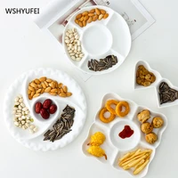 creative multi grid fruit combination plate dried fruit pickled pure white ceramic plate household exquisite kitchen tableware