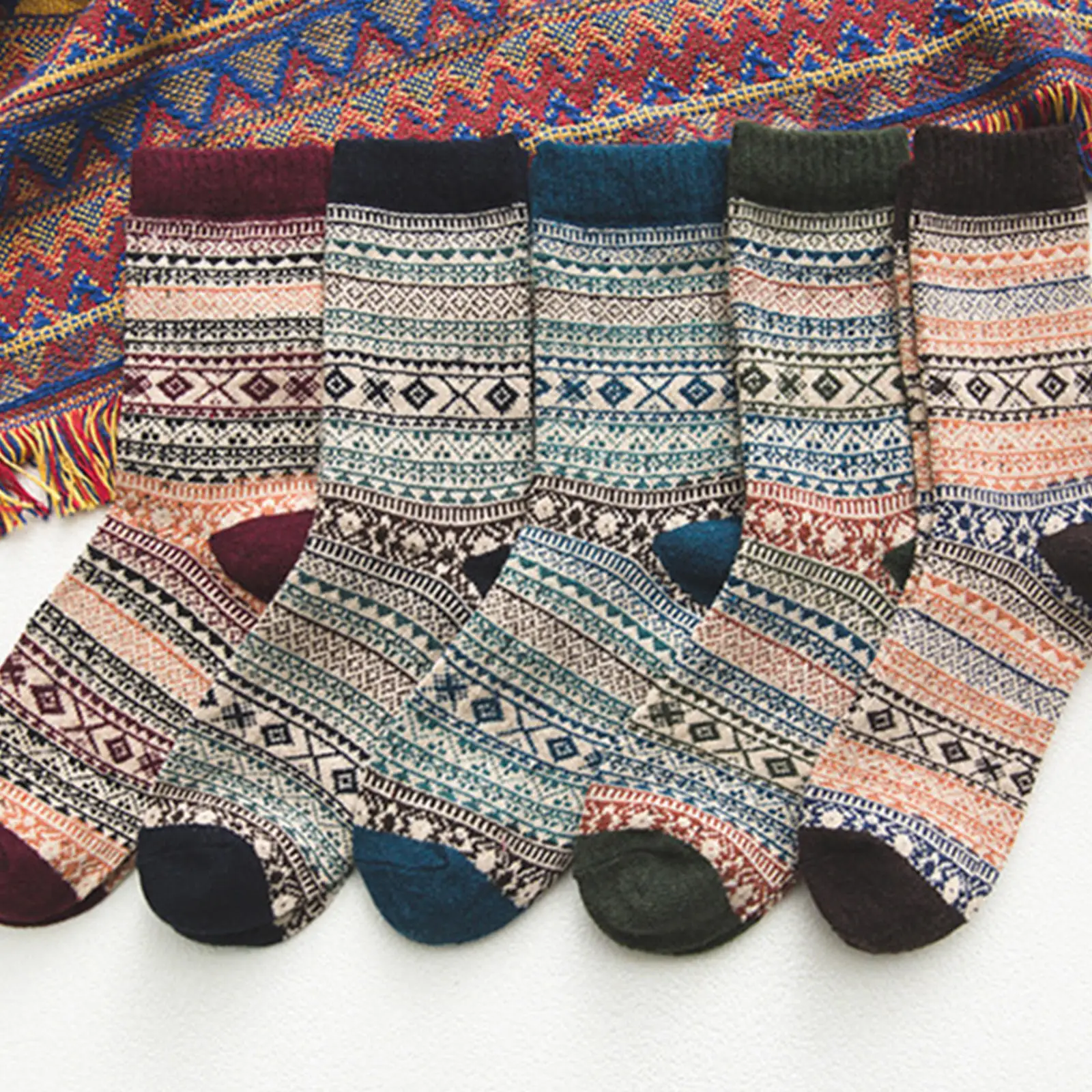 

Носки мужские теплые, трикотажные мягкие винтажные, разноцветные, для прогулок, 5 пар, зимние
