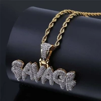 2019 new fashion trendy hip hop savage letter pendant necklaces all crystal luxury aaa cz zircon gold necklaces for men women