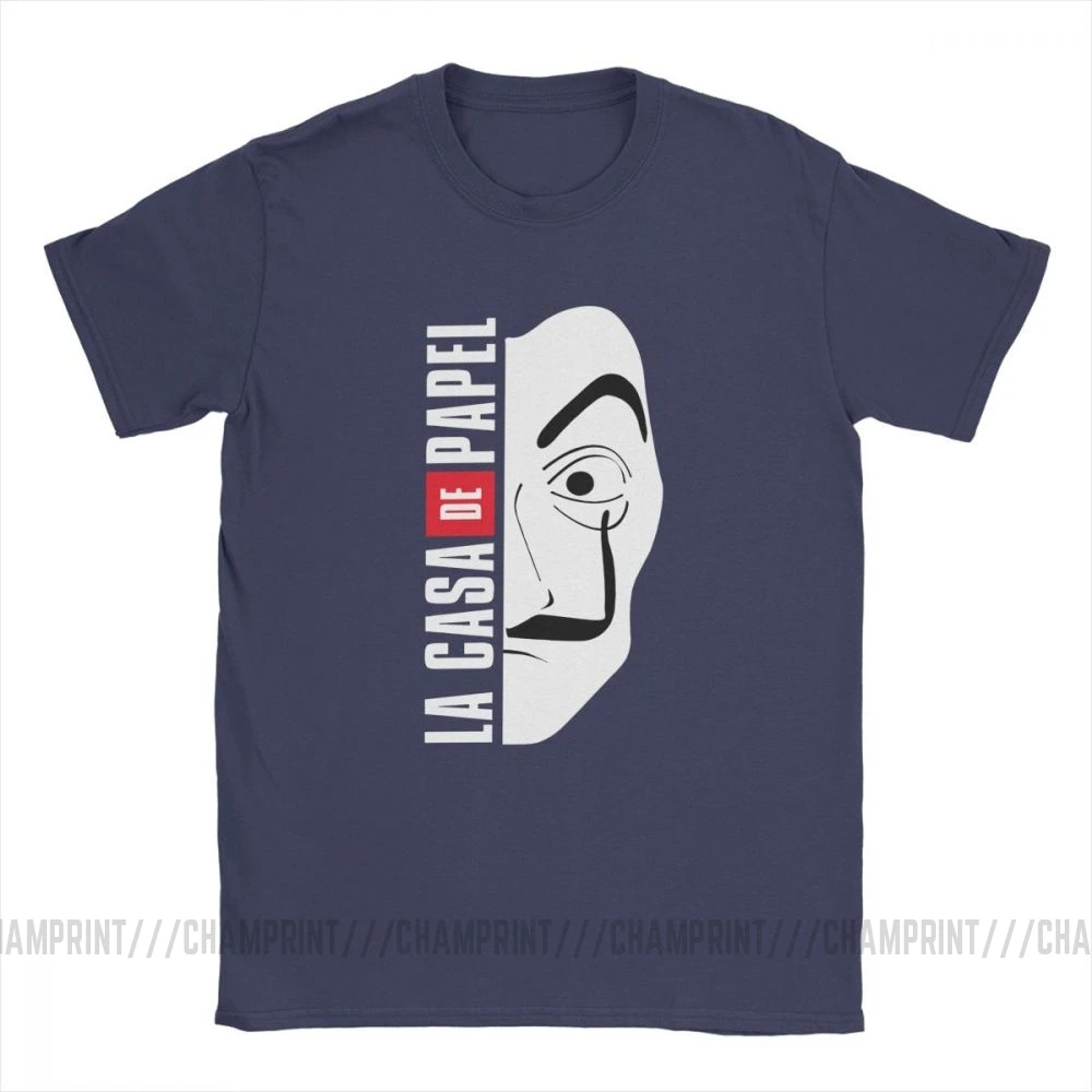 Navy Blue La Casa De Papel маска Мужская футболка Money Heist Винтаж хлопок House Of paper футболки с круглым вырезом футболки размера плюс Топы - Color: Navy Blue