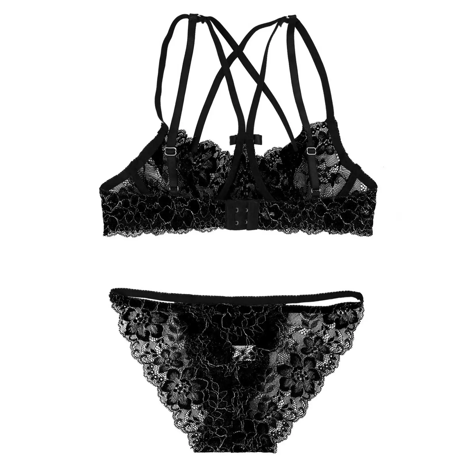 

iiniim Womens Femme Sexy Floral Lace Lingerie Set See-Through Under-wired Bra Bra & Brief Panties Underwear Exotic Sets
