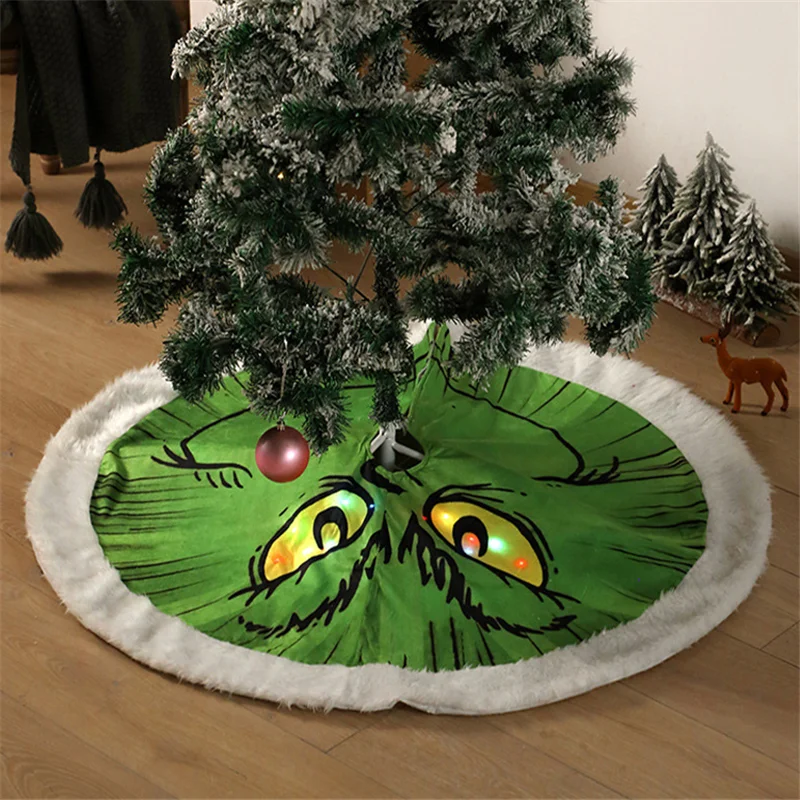 

2022 New Year Grinch Christmas Tree Apron Green Furry Plush Christmas Tree Skirt Christmas Decoration Grinch carpet Grinch Decor
