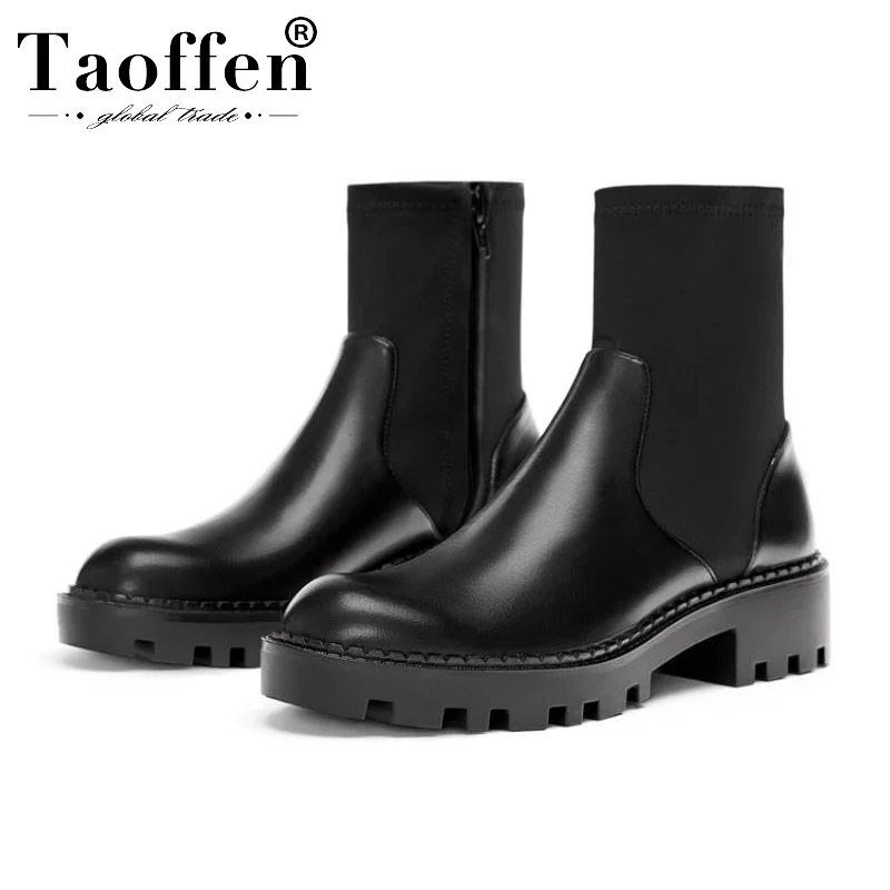 Женские ботинки Челси taofen черные на толстой подошве с закругленным носком