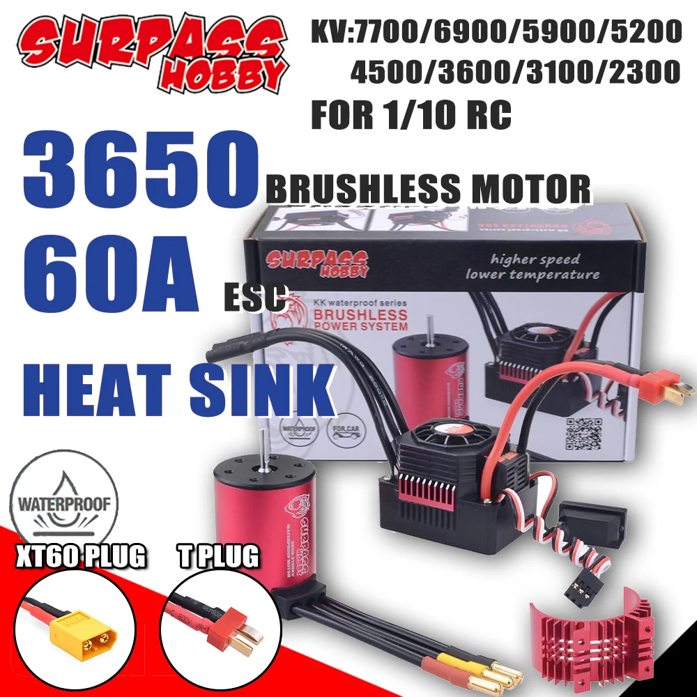 

Комбинированный водонепроницаемый мотор SURPASS HOBBY 3650 ESC T/XT60 с радиатором 60A ESC для 1/10 RC Tamiya Traxxas Slash