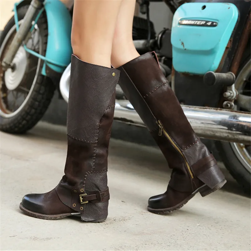 Женские сапоги до колена из натуральной кожи на платформе | Обувь