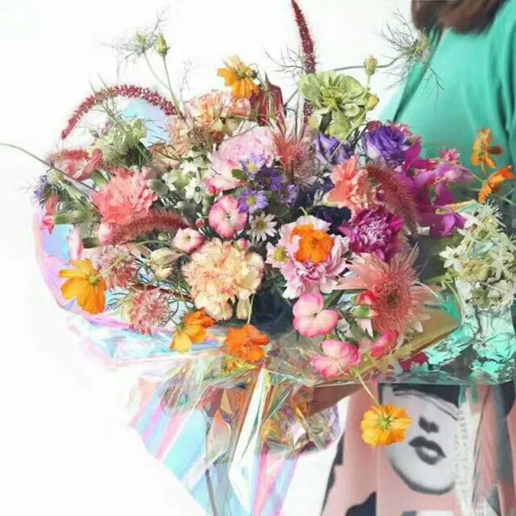 Прямая упаковка букета материал новая оберточная бумага для цветов радужная