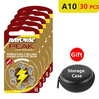 hearing aid batteries size 10 za rayovac peak performancepack of 30yellow tab pr70 1 4v type a10 zinc air battery