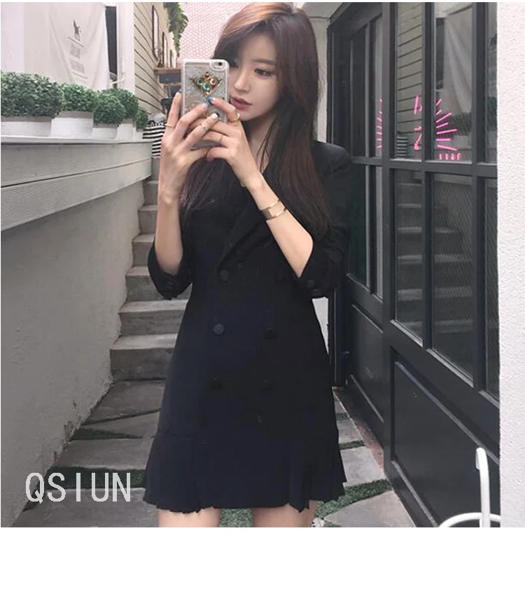 

Cotday Turn-down Collar Black Loose Temperamental Casual Double Breasted Autumn Women 2020 Fashion Cute Outerwear Derss