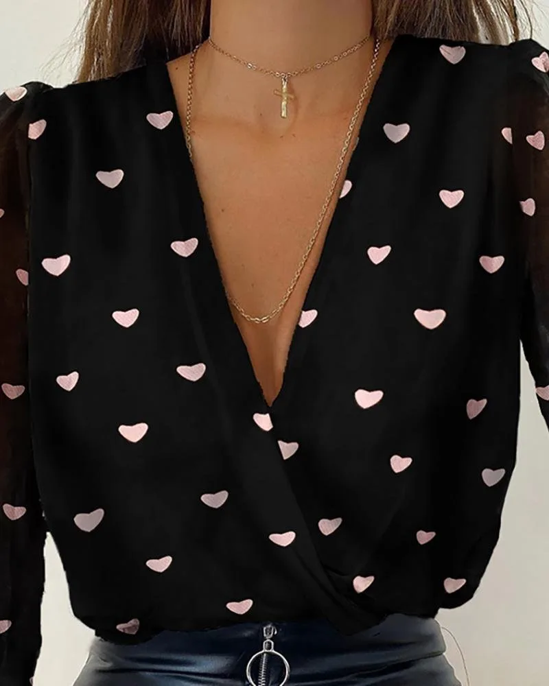 

Fashion Womens Sexy Wrap Deep V Neck Long Sleeve Ladies OL Casual Blouse Tops