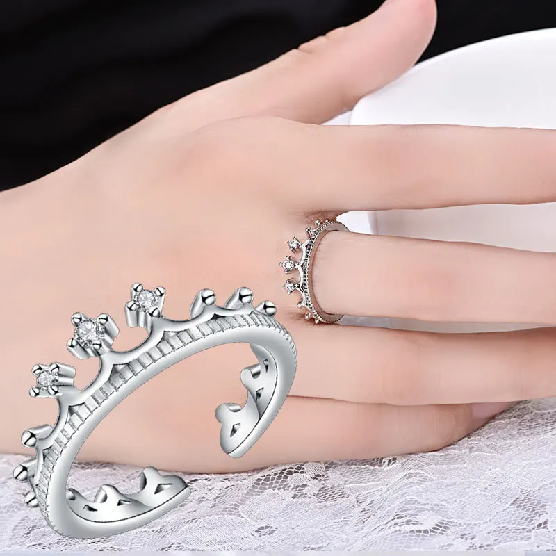 

Elegant Fashion Women Luxury 925 Standard Silver Crown Jewelry Inlaid Zircon Opening Adjustable Ring Party Jewelry