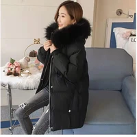2021 female winter new korean loose thickened large wool collar womens medium and long down cotton jacket coat
