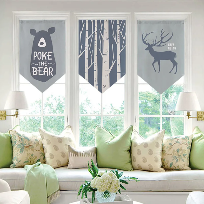 

Japanese Hanging Short Polyester Door Curtain Kitchen Restaurant Cartoon Partition Decorative Customizable Half Windows Curtains