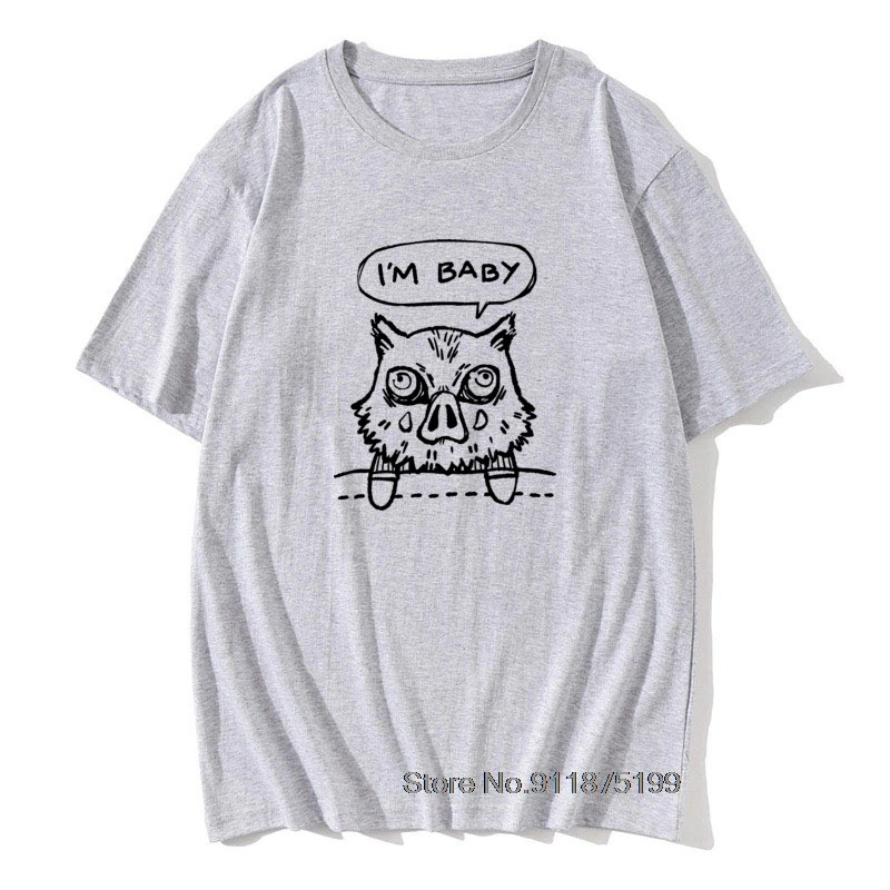 

Мужская футболка I'm Baby Inosuke, смешные футболки с рисунком из аниме «рассекающий демонов», футболки, одежда из чистого хлопка