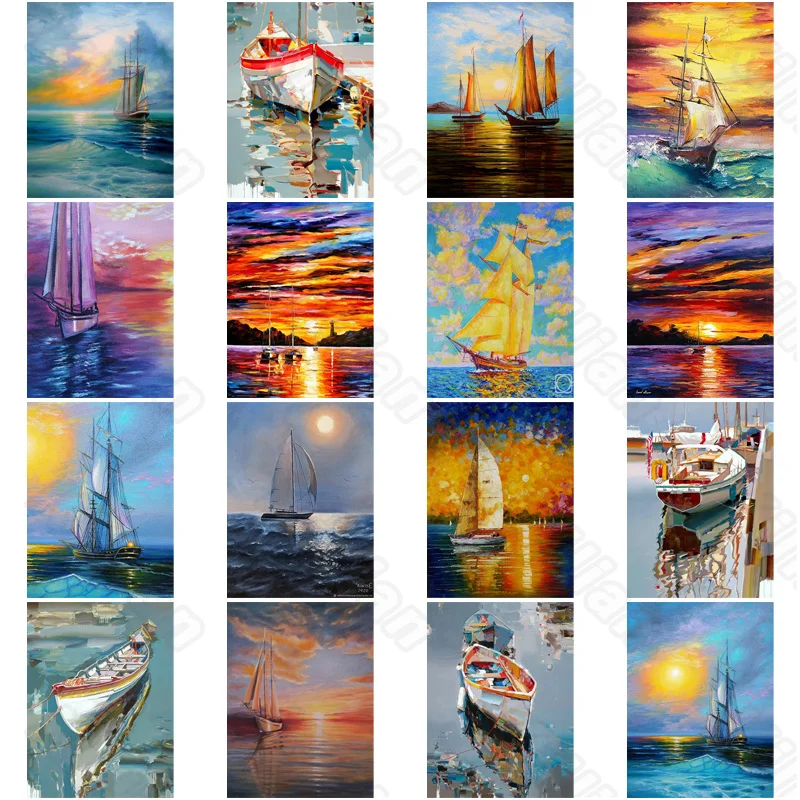 

Diy Diamond Decoration Painting Ink Sea View Sailboat Square Diamond Round Diamond Customizable Wall Art Decoration