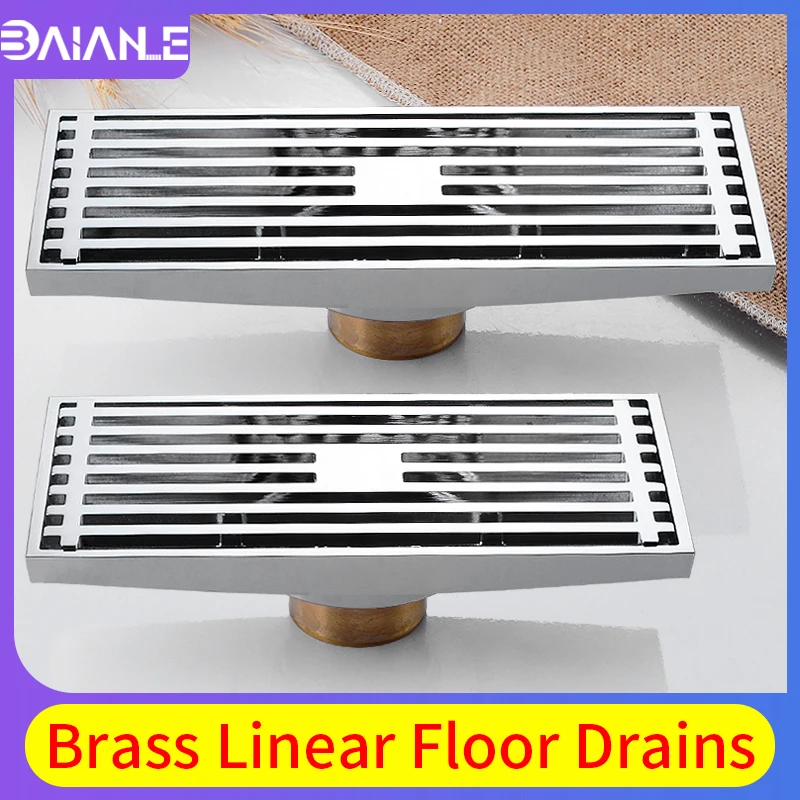 

Bathroom Shower Floor Drain Brass Linear Floor Drains Tile Insert Channel Lengthen Drainer Cover Anti-odor Floor Waste Grates