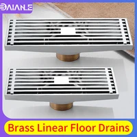bathroom shower floor drain brass linear floor drains tile insert channel lengthen drainer cover anti odor floor waste grates