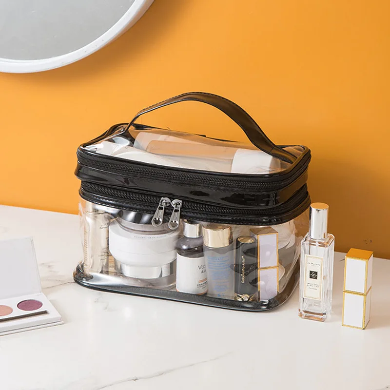 

New Double-layer Cosmetic Bag Large Capacity Portable Multifunctional Compartment Storage Bag Transparent Cosmetic Bag