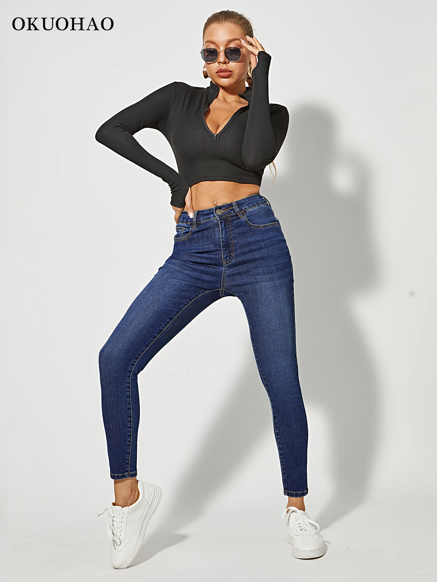 Женские обтягивающие джинсы с высокой талией |