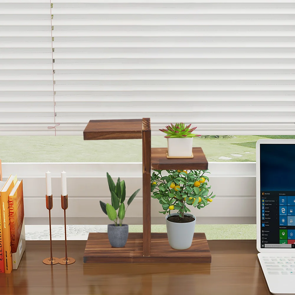 

1Pc Indoor Balcony Flowerpot Shelf Wooden Flowerpot Shelf for Home (Coffee)