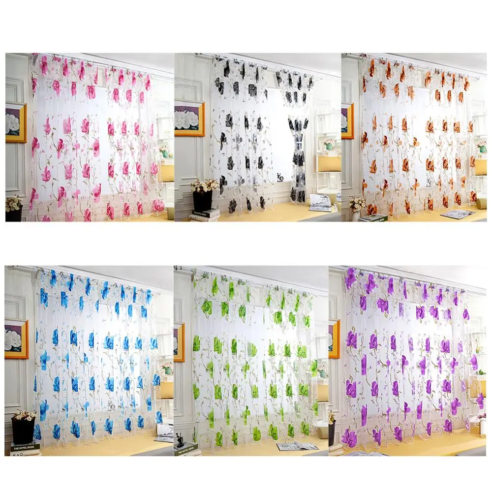 

Hot Home Textile Flower Embroidered Luxury 3D Window Curtains Fabric Tulle Sheer Curtains For kitchen Bedroom Living Room