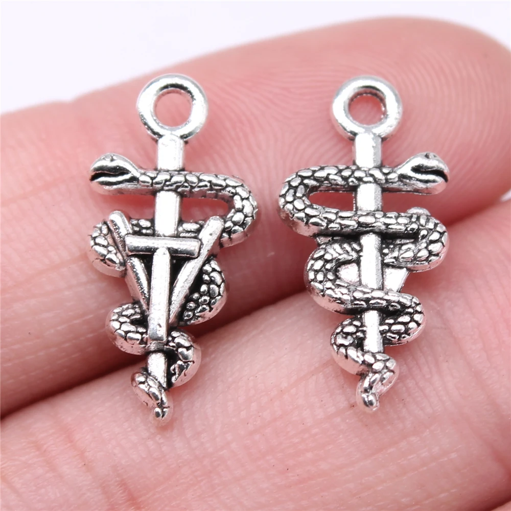 

WYSIWYG 20pcs Charms 21x10mm Snake Scepter Charms For Jewelry Making Antique Silver Color DIY Jewelry Findings Pendant