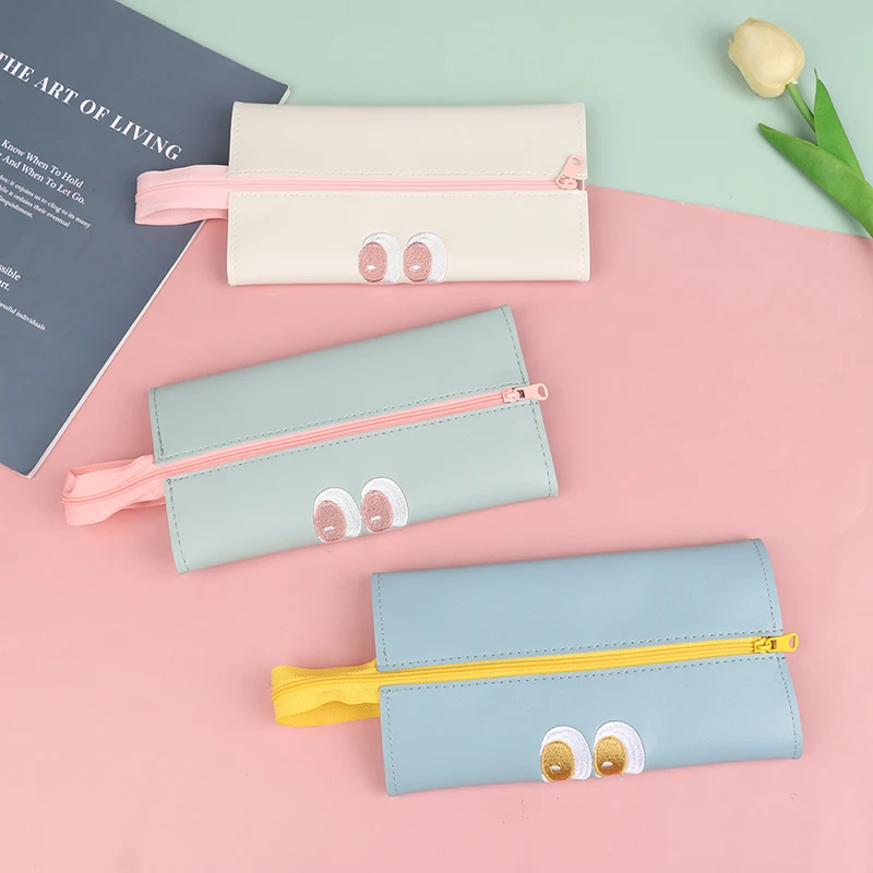 

Чехол для карандаша с мультипликационным маленьким монстром для офиса, вместительная сумка для карандашей из искусственной кожи, школьные ...