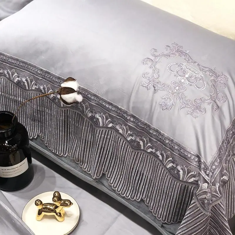 100% египетского хлопка 4 шт. с кружевными вставками и корона пододеяльник набор