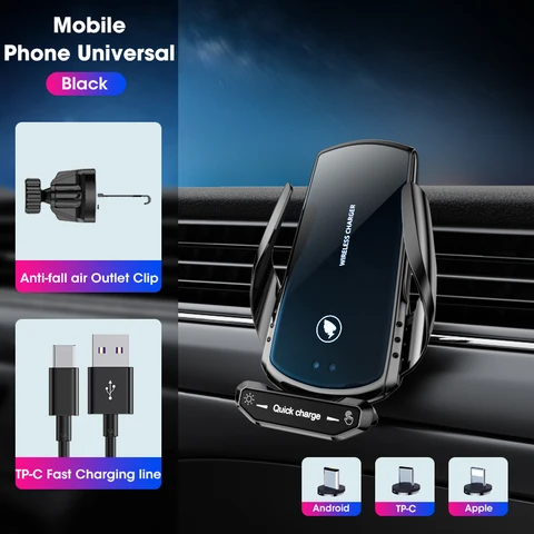 Беспроводное зарядное устройство авто, автомобильный держатель для телефона для iPhone 13 11 12 Pro 15 Вт Qi, индукционный автоматический зажим, крепление на вентиляционное отверстие, универсальное зарядное устройство
