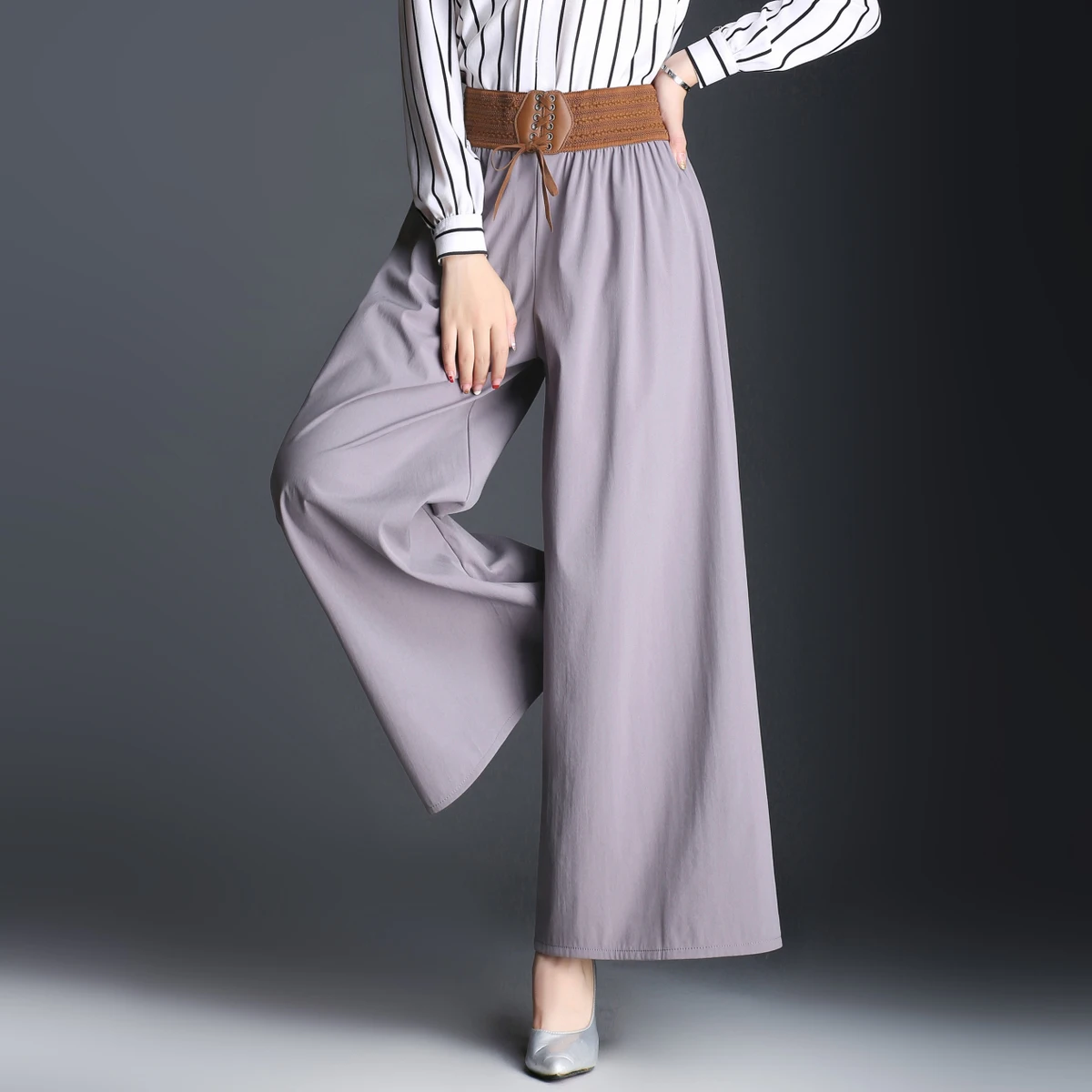 #7714 Сезон весна-лето Брюки с широкими штанинами для женщин эластичные брюки