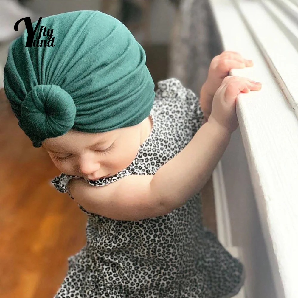 Yundfly 17*19 CM Soft Comfortable Cotton Baby Girls Turban Hat Solid Color Donut Newborn Cap Kids Hair Accessories Birthday Gift | Мать и
