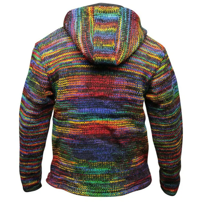 

Men Hippie Hoodie Fleece Zipper Knitted Cardigan Bohemian Festival Hippy Jacket