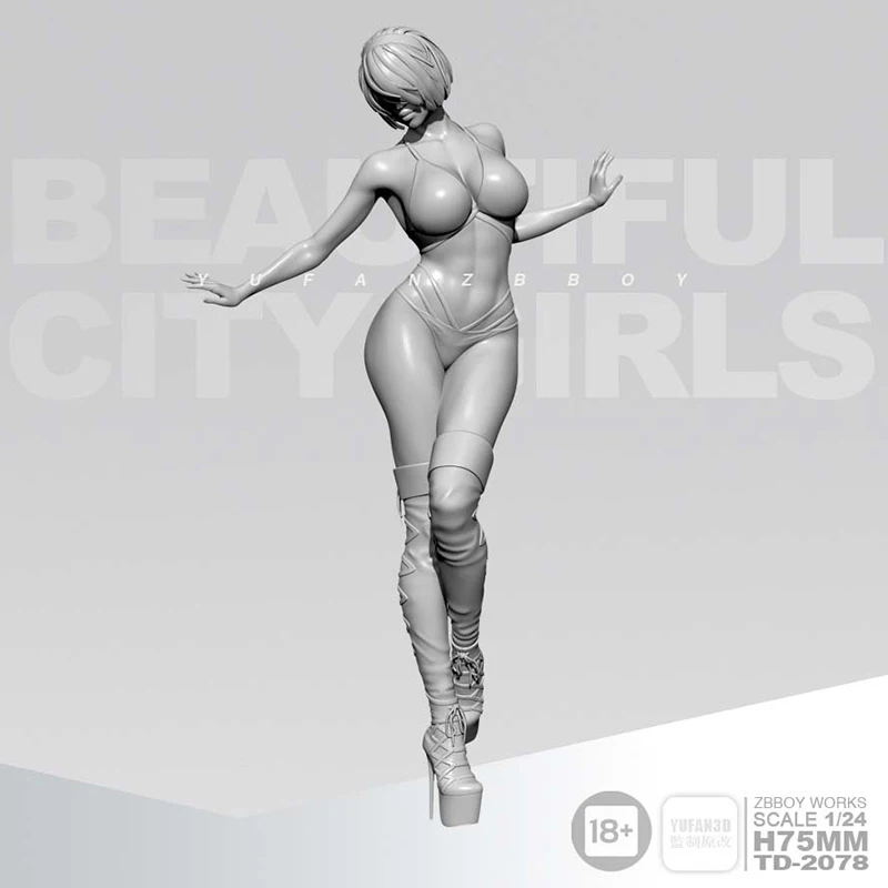 

75MM Bikini Girl Fantasy Beauty Resin Soldier White Model TD-2078