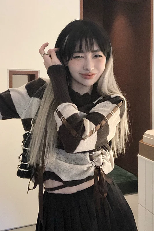 

Real Shot Autumn and Winter Design Striped Long Sleeve Loose