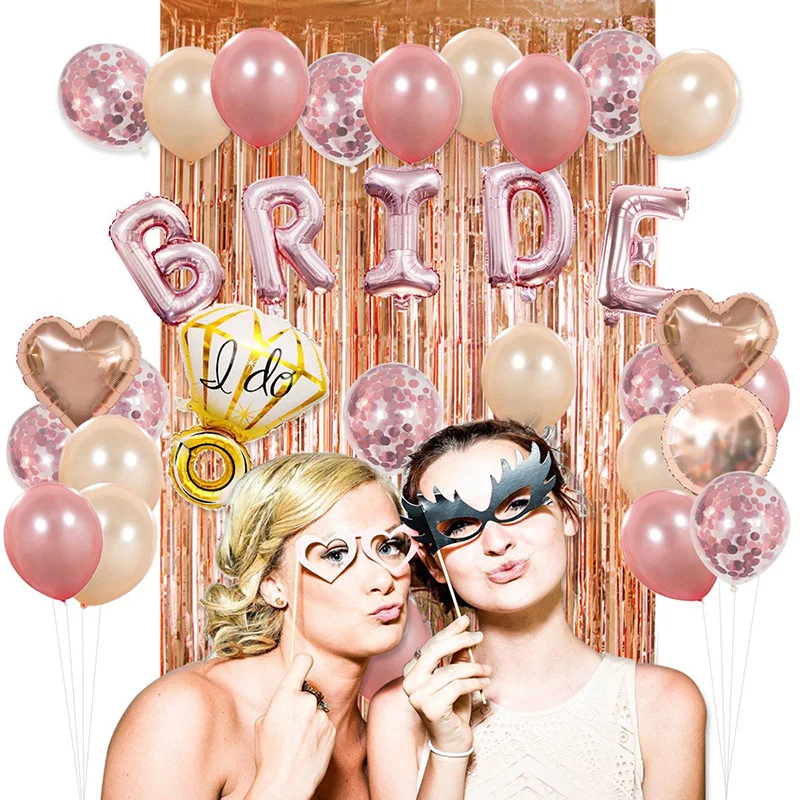 

Bride to be Rose Gold Balloon Kit Wedding decoration Engagement diamond ring heart ballons 39pcs/set Party Backdrop Decor