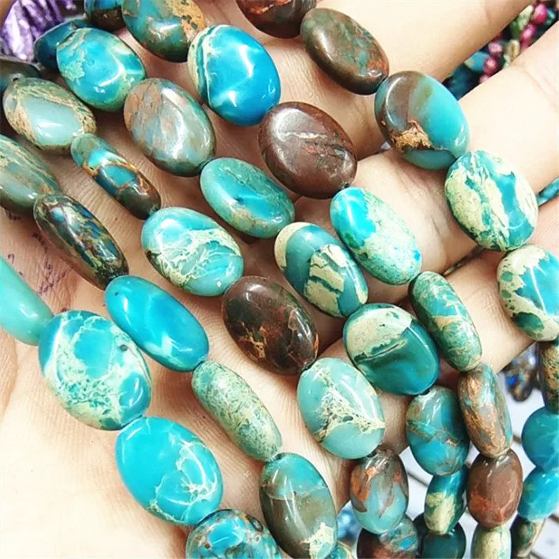 

28PCS Nature Blue Imperial Jasper Stone Oval Shape 10X14MM Loose Beads Accessories For Women's Bracelets Making ACCESSORIES Hot