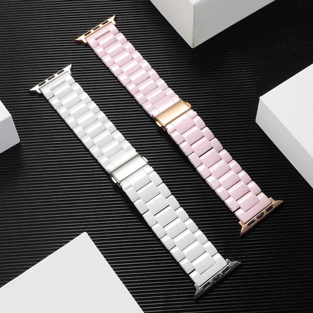 Ремешок из гладкой керамики для Apple Watch Band Series 6 5 4 3 черный/белый/розовый браслет