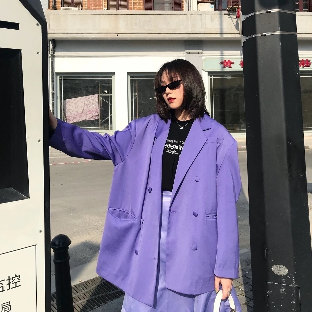 

Жакет женский весенний, свободный, однотонный, фиолетовый, в стиле ретро, MM60NXZ