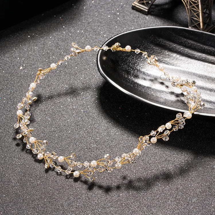 

Popular headband with gold exquisite handmade crystal hair band bridal headdress